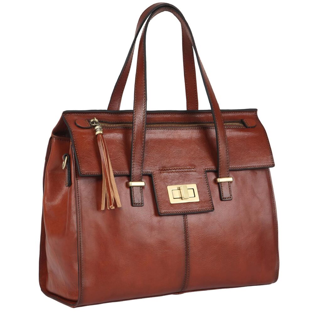 6031 Full Grain Italian Leather Purses Satchel Handbags with Tassel Twist